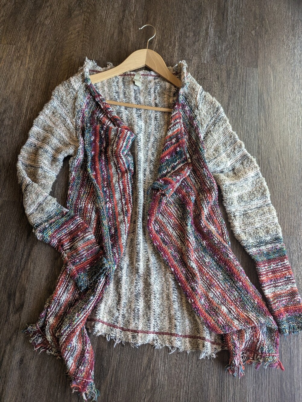 Gimmicks by BKE Open-Front Striped Multicolor & Cream Knit Cardigan Small
